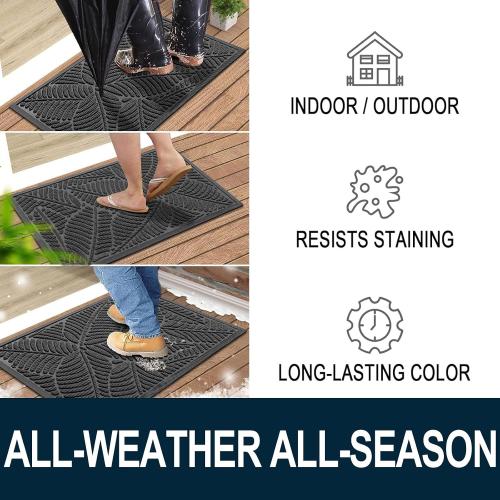 Colorxy Waterproof Doormat, Sturdy Natural Rubber Front Indoor Mat, Non Slip Low Profile Indoor Outdoor Door Mats, Stain and Fade Resistant Floor Mat, Easy Clean Patio Entrance Mat, 47x32, Light Grey