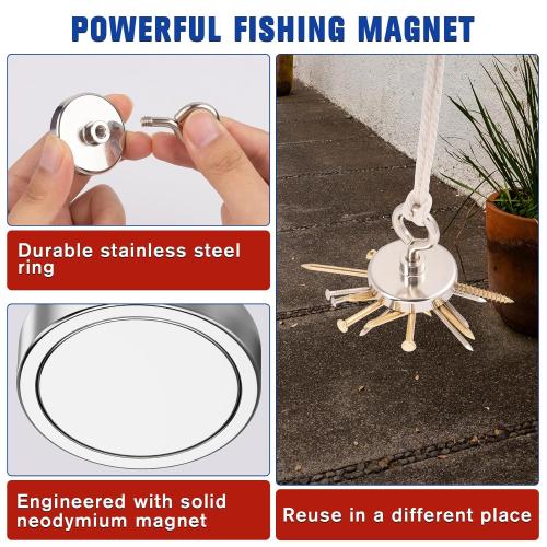 Fishing Magnets 200 Lbs Pulling Force, Strong Rare Earth Magnet Fishing Magnet Only, Magnetic Fishing, Heavy Duty Security Large Tags Neodymium Magnets for River Fishing, Lifting (1.75)