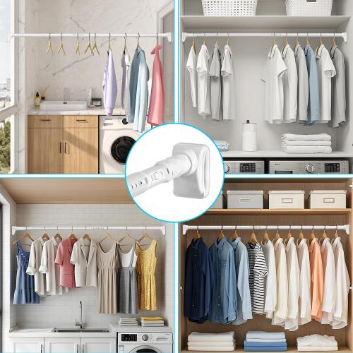 Closet Rods For Hanging Clothes,41-126 In(3-10ft) Extra Long Tension Rod For Closet,Adjustable Rod Without Drilling 33lb Heavy Duty Closet Rods Diameter 1.26in-One-Bond Stretching,White