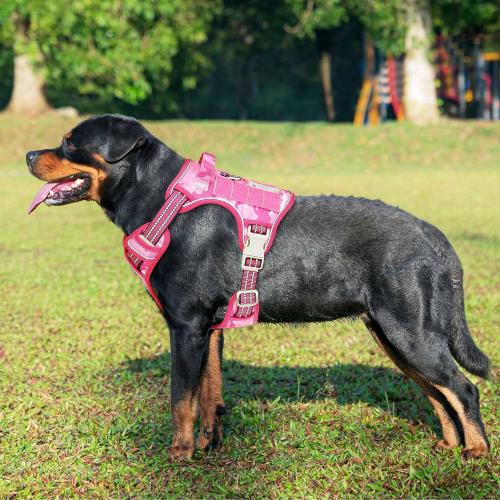 Pink Camo Size Large Heavy Duty Tactical Dog Harness for Large Dogs, No Pull Adjustable Pet Harness Reflective Service Training Easy Control Pet Vest Military K9 Working Dog Harnesses- Large, Pink Camo