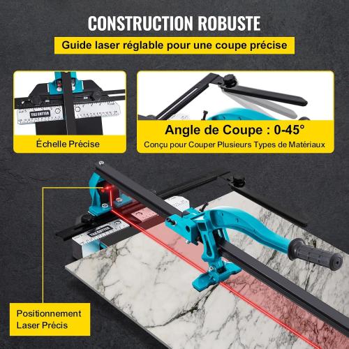 VEVOR 48 Inch Tile Cutter, Single Rail Double Brackets Manual Cutter Tool | For Workshops and Industrial, Precision Smooth Cutting , 3/5 in Cap with Precise Laser Positioning, Heavy-Duty Aluminium