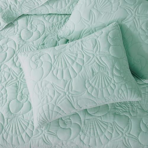 WDCOZY Coastal Beach Queen Size Quilt Bedding Sets, Seafoam Green Nautical Tropical Ocean Bedspread, Scallop Seashell Soft Coverlet, Lightweight Summer Thin Comforter for All Season