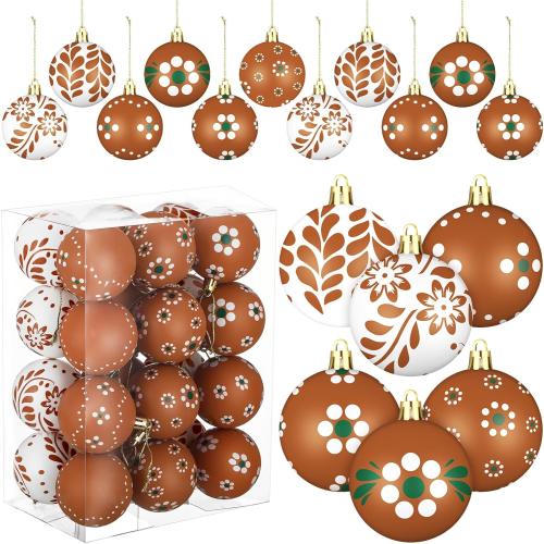 24 Pcs 2.36 Inch Mexican Christmas Ball Ornaments Platos De Barro Mexicanos Barro Decor Tree Hanging Ornaments Plastic Christmas Balls Decor for Xmas Trees Holiday Party Favors Home