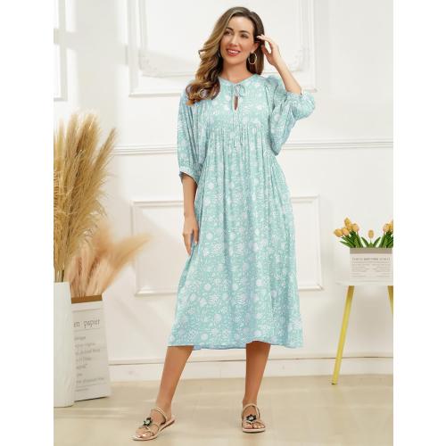 Size L....Boho Dress for Women, Lantern Sleeve V Neck Floral Midi Dress Loose Ruffle A Line Flowy Casual Summer Long Dress