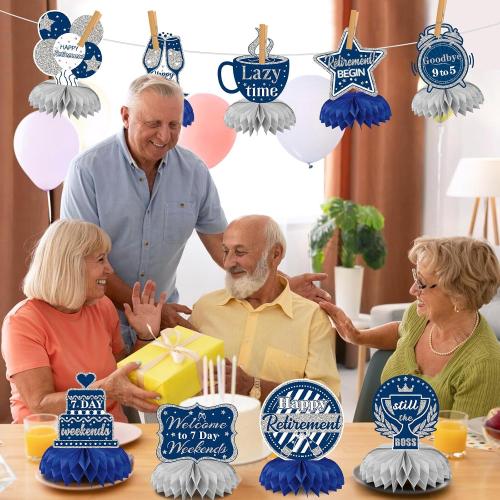 10Pcs Retirement Party Decoration Blue Silver Honeycomb Centerpiece