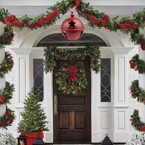 YIYA Big Christmas Jingle Bells Decorations Red Giant Iron Christmas Ball 9.4x12.2 Inch Jingle Bell Yard Decor for Xmas Holiday Tree Doorway Home Garden Decor
