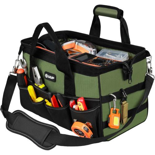 UUP Heavy Duty Tool Bag 15-Inch, 16-Pocket Portable Empty Tool Box Organizer, Big Storage Toolbox Organization, Soft Handle Large Zipper Carrying Toolbag, Father Day Gifts for Him Dad Men, Green