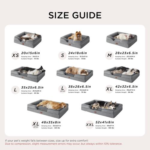 Bedsure Orthopedic Dog Beds for Extra Small Dogs- Washable Dog Cat Bed Waterproof, Comfort Pet Couch Sofa with Washable Removable Cover, Pets Bed with Nonskid Bottom, Grey, 20