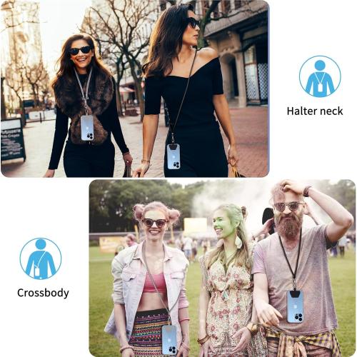 CACOE Phone Lanyard 2 Pcs-2 Pcs Adjustable Neck Strap,4 Pcs Patches,Universal Crossbody Multifuctional Cell Phone Lanyards Compatible with Most Smartphones(Black Light Gray)