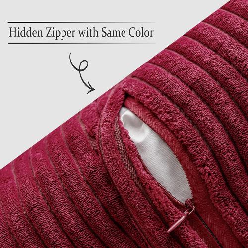 MIULEE Christmas Decorative Throw Pillow Covers for Couch Bed Livingroom 18x18 Inch Set of 2 Burgundy Boho Accent Throw Pllows Broadside Striped Patchwork Soft Corduroy Pillowcases