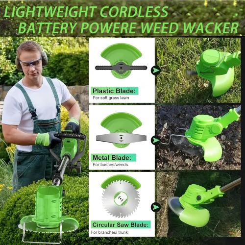Weed Wacker, 21V Electric Cordless Weed Eater 3Types Blades and 2×4.0Ah Battery Powered, Adjustable Cutting Angle & Height,3 in 1Stringless Grass Trimmer/Lawn Edger/Brush Cutter, for Lawn Yard Garden
