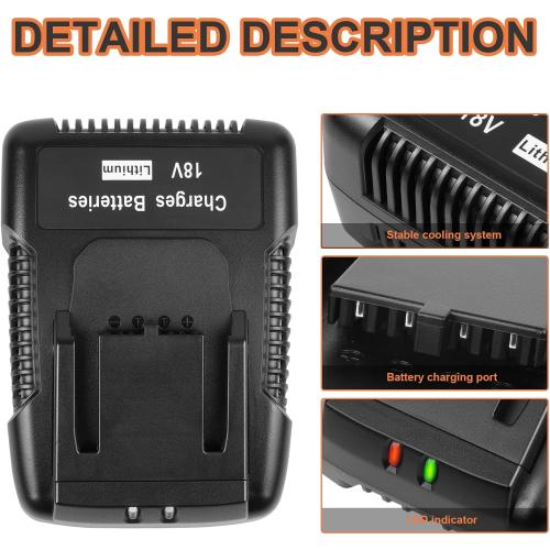 Black 18V R86092 Fast Charger Lithium Battery Charger for RIDGID Tools 18V Battery R840083, R840085, R840086, R840087, AC840085, AC840086, AC840087P AC840089 etc.