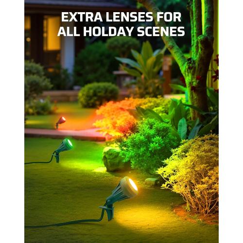 DEWENWILS 120V Spotlight Outdoor, 500LM Waterproof LED Spot Light with 3 Extra Lenses (Red Yellow Green), Landscape Lighting for Holiday, Trees, Flag, 5FT Extension Cord, UL Listed