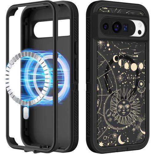 for Google Pixel 9 Case/Pixel 9 Pro Case - Compatible with MagSafe Women Girls Cute Magnetic Protective Cover Girly Sun Moon Unique Design Heavy Duty Shockproof for Pixel 9/9 Pro Phone Case