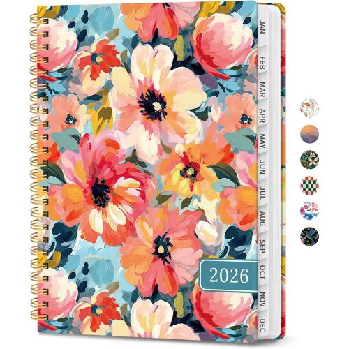 2026 Planner, Weekly and Monthly Calendar Planner for Women, Jan 2026 - Dec 2026, Hardcover Planning Agenda book with Tabs, Spiral Bound, Inner Pocket, Perfect for School Office Supplies, 6.3 x 8.5 - Pastel Garden