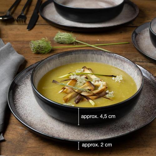 VIDA 12-Piece Porcelain Dinnerware Plate Set for 4 | Includes 4 Dinner Plates, 4 Dessert Plates, 4 Bowls | Modern Beige Ceramic Tableware, Stoneware Look, Microwave & Dishwasher Safe Dishes