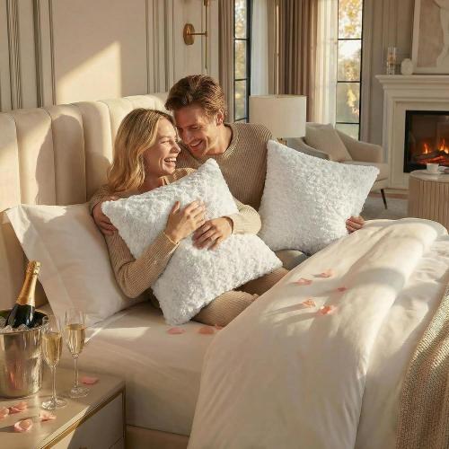 FUTEI Pack of 2 Rose Textured Throw Pillow Covers 16x16 Inch, Pure White