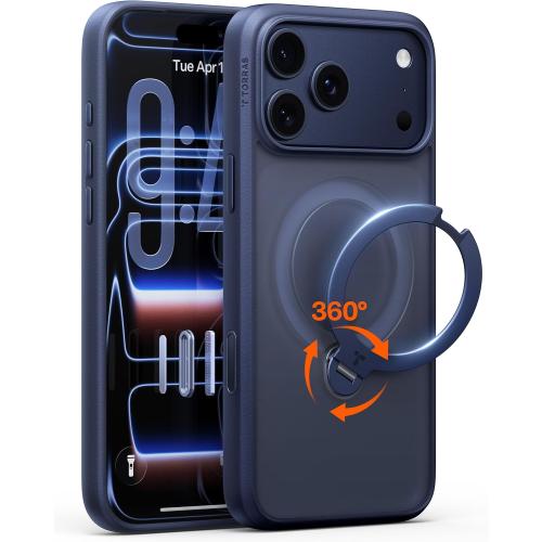 TORRAS Ostand Q3 Spin for iPhone 17 Pro Case with 360 Magnetic Stand, Fit for MagSafe, Camera Control, Built-in Kickstand, 4X Military-Grade Shockproof Slim Phone Case for iPhone 17 Pro, Deep Blue