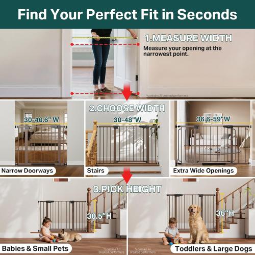 Cumbor 30-48 in Baby Gate for Stairs, Auto Close Dog Gate Indoor, Brown | Mom's Choice Awards Winner, Double Lock Safety for Doorways, One-Hand Open Child Gate for Toddlers & Pets, Pressure Mounted