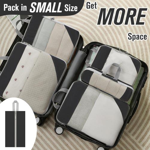 WOOMADA Compression Packing Cubes for Suitcases Travel Essentials 6 Set Rectangle Mesh Expandable Travel Bags Organizer for Luggage