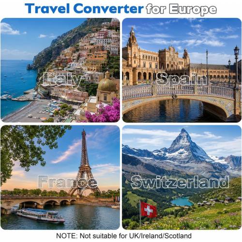 Voltage Converter for European Travel: 220V to 110V Converter US to Europe, Plug Adapter with Fast Charge 2 USB C, 2 USB A & 2 Outlets, Universal Travel Essentials for France Germany Italy Spain, etc