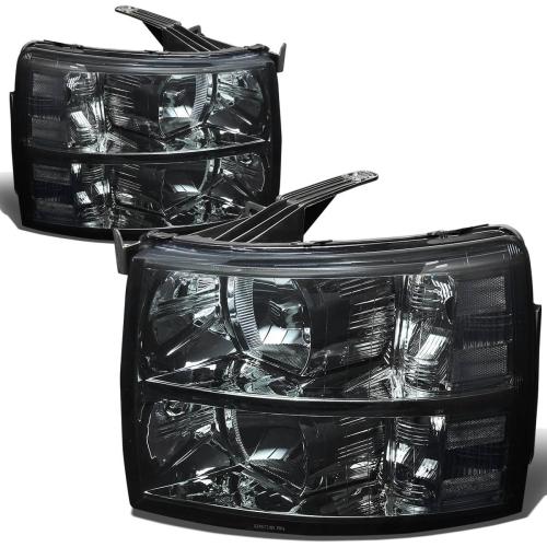DNA MOTORING HL-OH-CSIL07-SM-CL1 Pair of Smoke Lens Headlights Compatible with 07-13 Silverado 1500/07-14 Silverado 2500 HD 3500