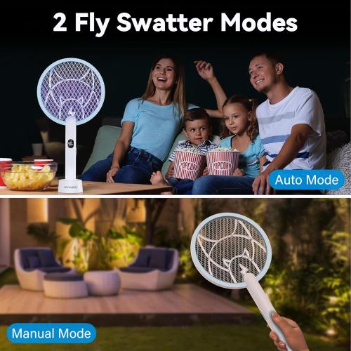 Nymrix Electric Fly Swatter 4100V Dual Mode Bug Zapper Racket（Blue,1-Pack）