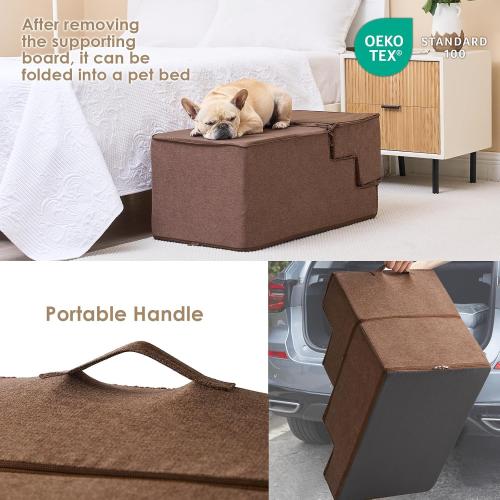EHEYCIGA Dog Stairs for High Bed 22.5 H, 5-Step Dog Steps for Bed, Pet Steps for Small Dogs and Cats, Non-Slip Balanced Pet Ramp Indoor, Brown