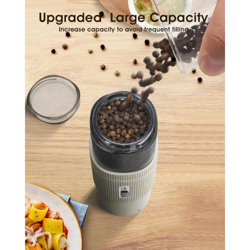 Upgraded Larger Capacity Electric Salt and Pepper Grinder Set, Rechargeable Salt and Pepper Grinder Set with Charge Base, Adjustable Coarseness, Efficient Kitchen Gadgets, Beige