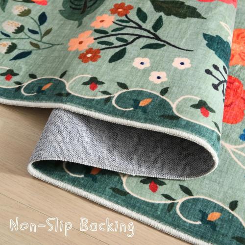 Size Large Color Green Living Room Rug  Rug Machine Washable Boho Area Rug Non Slip Floral Vintage Low Pile Large Rugs for Living Room, Bedroom, Farmhouse, Dining Room, Kids Playroom(Green)