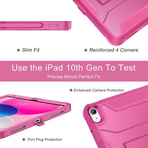 Soke Case for iPad (A16) 11th Generation 11-inch 2025, iPad 10th Generation 10.9-inch 2022, with Built-in Screen Protector and Kickstand, Rugged Full Body Protective Cover - Hot Pink