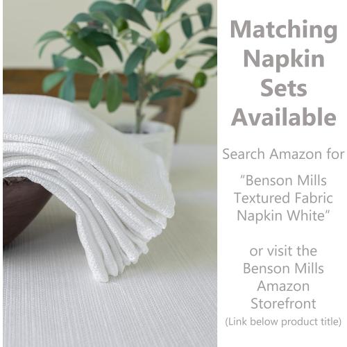 Benson Mills Cameron Textured Fabric Table Cloth, for Everyday Home Dining, Parties, Weddings & Holiday Tablecloths (60 x 140 Rectangular, White)