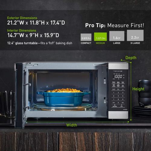 Size 1.3 cu ft Panasonic NN-SU66LS 1100W with Genius Sensor Cook and Auto Defrost Countertop Microwave Oven, 1.3 cu ft, Stainless Steel