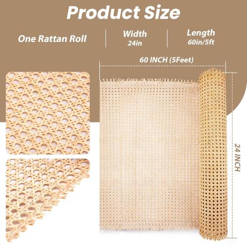 GDDGHS Rattan Cane Webbing Roll 24x60 Inch | Natural Rattan Material, Ideal for Furniture Repair, Chair Caning, DIY Crafts, and Home Decor, 24 Inch Wide x 5 Feet Long