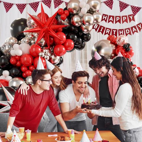 Red White and Black Balloon Garland Arch Kit, Red and Black Party Decorations with white Silver Balloons Confetti Latex Balloons for Graduation Decorations Prom Anniversary Birthday Party Decoration