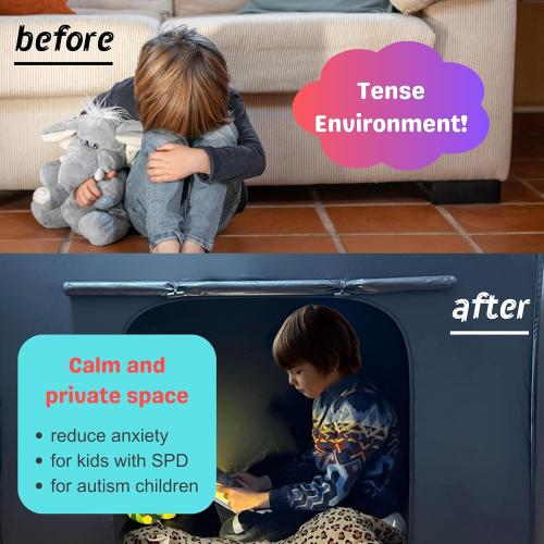 Size 47x47 Color Black Sensory Tent for Kids & Adults with Autism, ADHD, SPD - CPC Certification Large Size 47x47in Calm Corner Helps Children Relax, Reduce Anxiety & Improve Focus - Pop-up Blackout Play Tent
