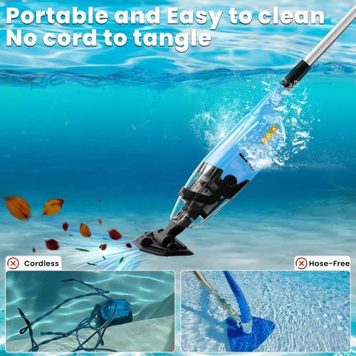 EFURDEN Pool Vacuum for Above Ground Pool, Cordless Handheld Rechargeable Pool Cleaner with Running Time Up to 90 Minutes for Sand and Debris, Ideal for In-Ground Pools, Spas, and Hot Tubs (Blue)