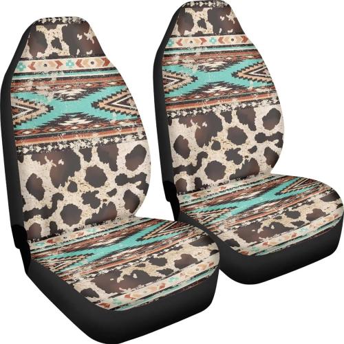 Brown Cow Geometry Print Car Seat Cover Universal Front Seats Covers Fit for Most Cars,SUVs,Sedans,Trucks or Van