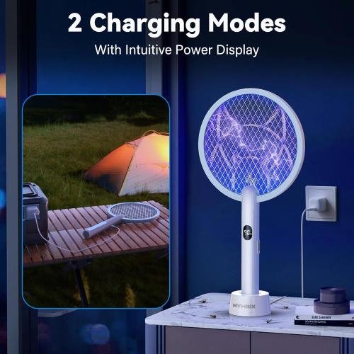 Nymrix Electric Fly Swatter 4100V Dual Mode Bug Zapper Racket（Blue,1-Pack）