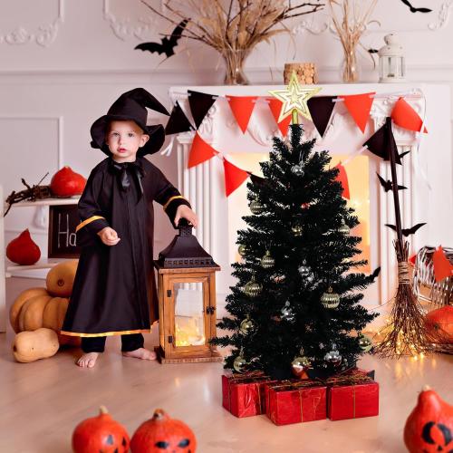 Sunshine Black Christmas Tree with Light 3ft Artifical Full Christmas Tree with Ball & Star Ornaments 8 Lighting Modes for Holiday Decor
