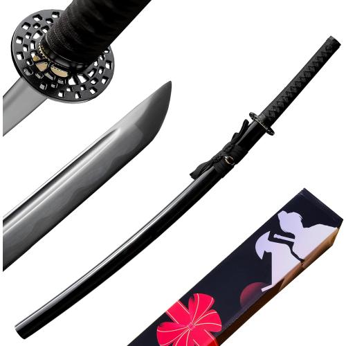 Yu Qin Sword, Pure Handmade Samurai Sword, 9260 Spring Steel, 41.31.21 inches, Full Tang Sword Set, Sharp, Black Katana