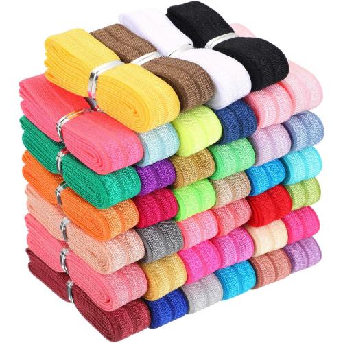 WILLBOND 40 Yards Fold over Elastic, 5/8 Wide Ribbon,Multicolor | Foldover Ribbon, Stretch Trim Suitable for Hair Ties and Headbands, Soft Fabric, Ideal DIY Craft Sewing Bows Projects
