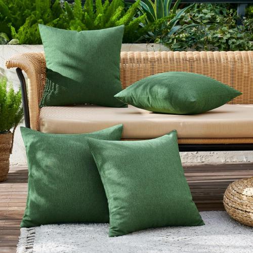 MIULEE Pack of 4 Decorative Christmas Solid Waterproof Throw Pillow Covers Linen Garden Farmhouse Cushion Cases for Outdoor Patio Tent Balcony Couch Sofa 16x16 inch Dark Green