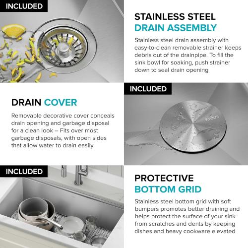 KRAUS Kore 32-Inch Undermount Workstation 16 Gauge Single Bowl Stainless Steel Kitchen Sink with Accessories, KWU110-32