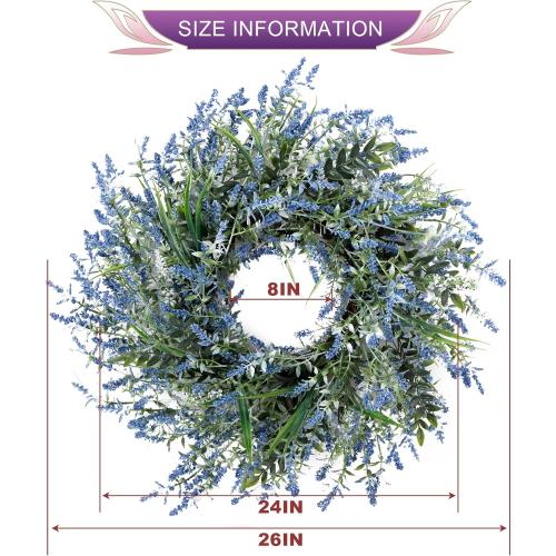26'' Large Lavender & Eucalyptus Wreath for Front Door - Artificial Eucalyptus Leaves Greenery Outdoor Wreath for Wedding Farmhouse Porch Wall Room Home Decor (Blue)