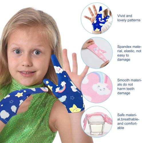 Janmercy 16 Pcs Thumb Sucking Stop for Kids Chewy Gloves Stop Breathable Thumb Guard for Nail Biting Gloves Cute Finger Sucking Stopper for Kids, 8 Style, 2 Finger(3-6 Years)