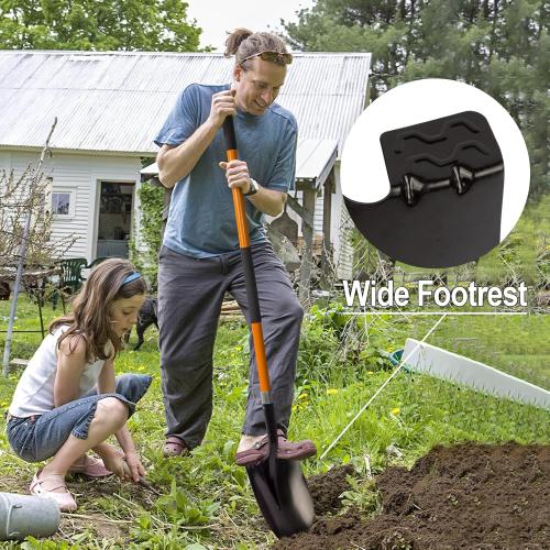 Heavy Duty Gardening Shovel, 56 Inch Round Blade with Fiberglass Handle (Orange)