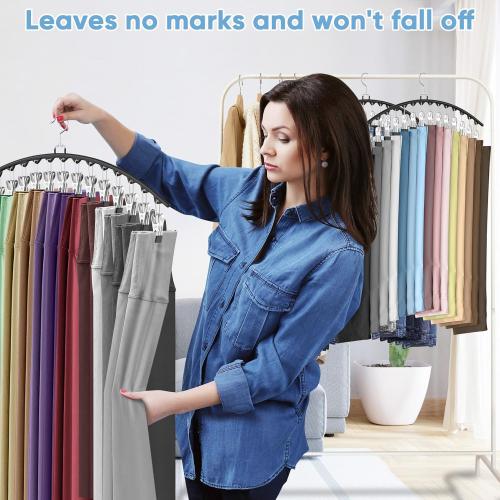 3 Pack Legging Organizer for Closet Hanging, Pants Hangers with Clips Holds 45 Leggings, Shorts, Skirts, Jeans, Hats, Pants Hangers Space Saving Clothes Racks Closet Organizers and Storage, Black