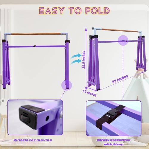 Kids Gymnastics Bar, Foldable Horizontal bar with Unique Arched Base for Home Training,Adjustable Height 35 to 59 for Kids Ages 3-18, 400 LBS Capacity,No Slip Rubber Feet Indoor Outdoors