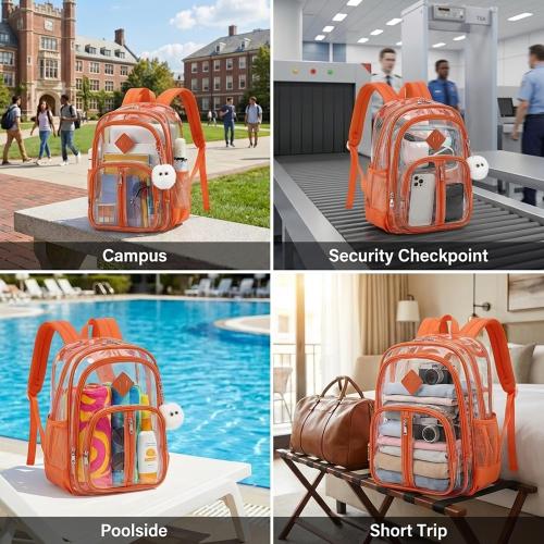Clear Backpack for School Girls Boys, Heavy Duty Large Transparent See Through Women Bookbags for Travel College Workplace Security Approved - Orange